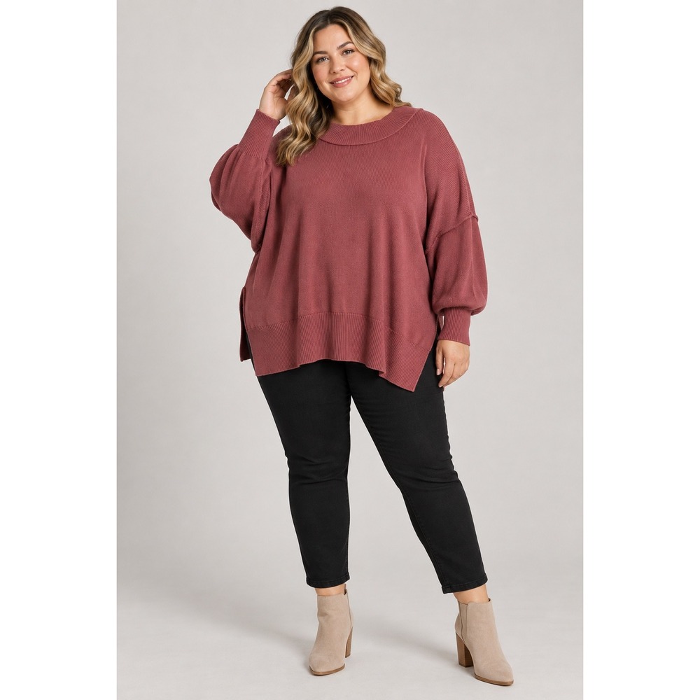 Arula Women Sweater 2X Mauve Rose Oversized Crew Neck Ribbed Knit  NWT